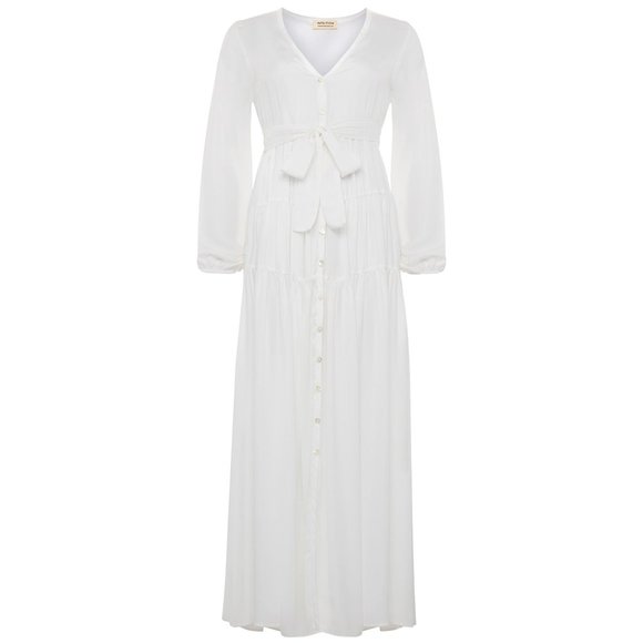 Maxi Dress | Button Up Maxi Dress | Long Sleeve | White | NWT - Picture 7 of 7